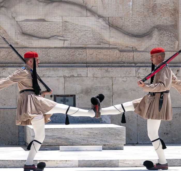 Evzones guards at the Greek Parliament in Athens